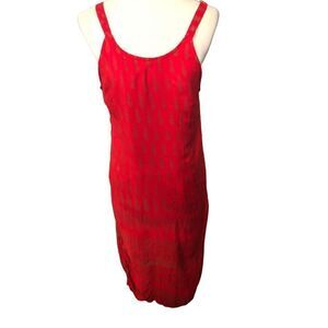 Lapogee Worldover red and gold shift dress with Indian pattern